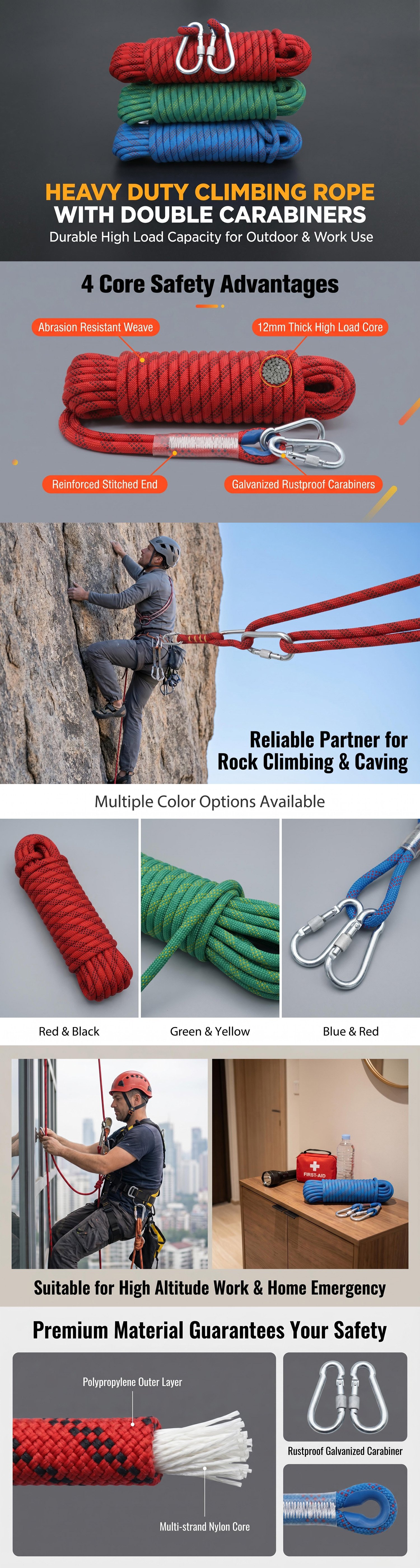 Heavy Duty Climbing Rop With Double Carabiners (8)