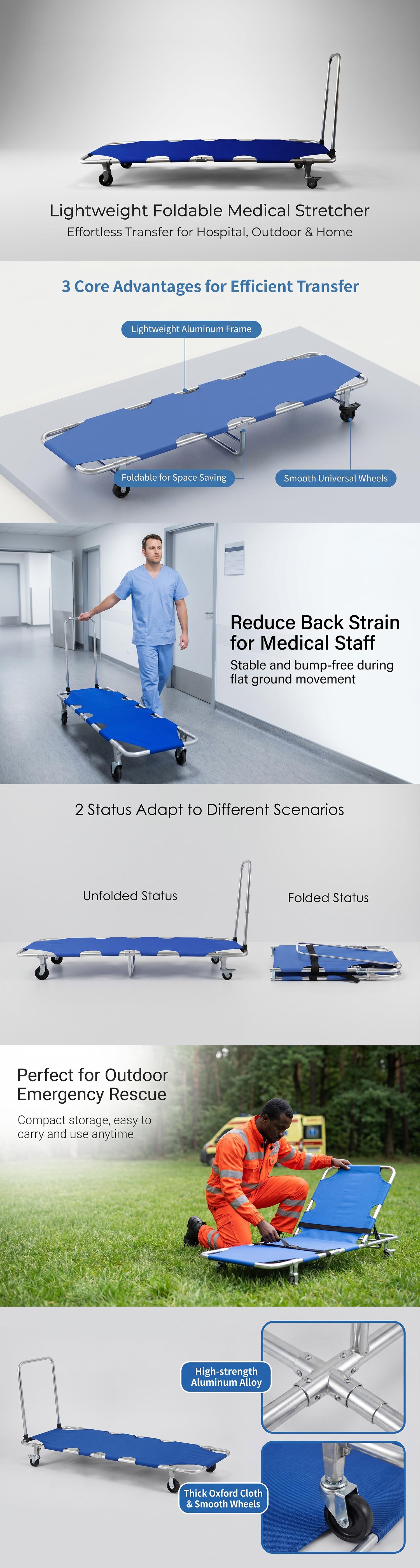 Lightweight Foldable Medical Stretcher With Wheels (8)