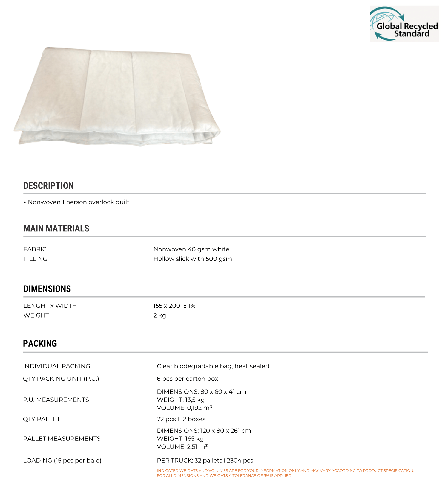 Nonwoven Quilt Grs 500 Option 1 1